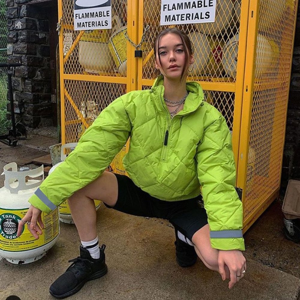 Women Sportswear: Neon Green Winter Bomber jacket